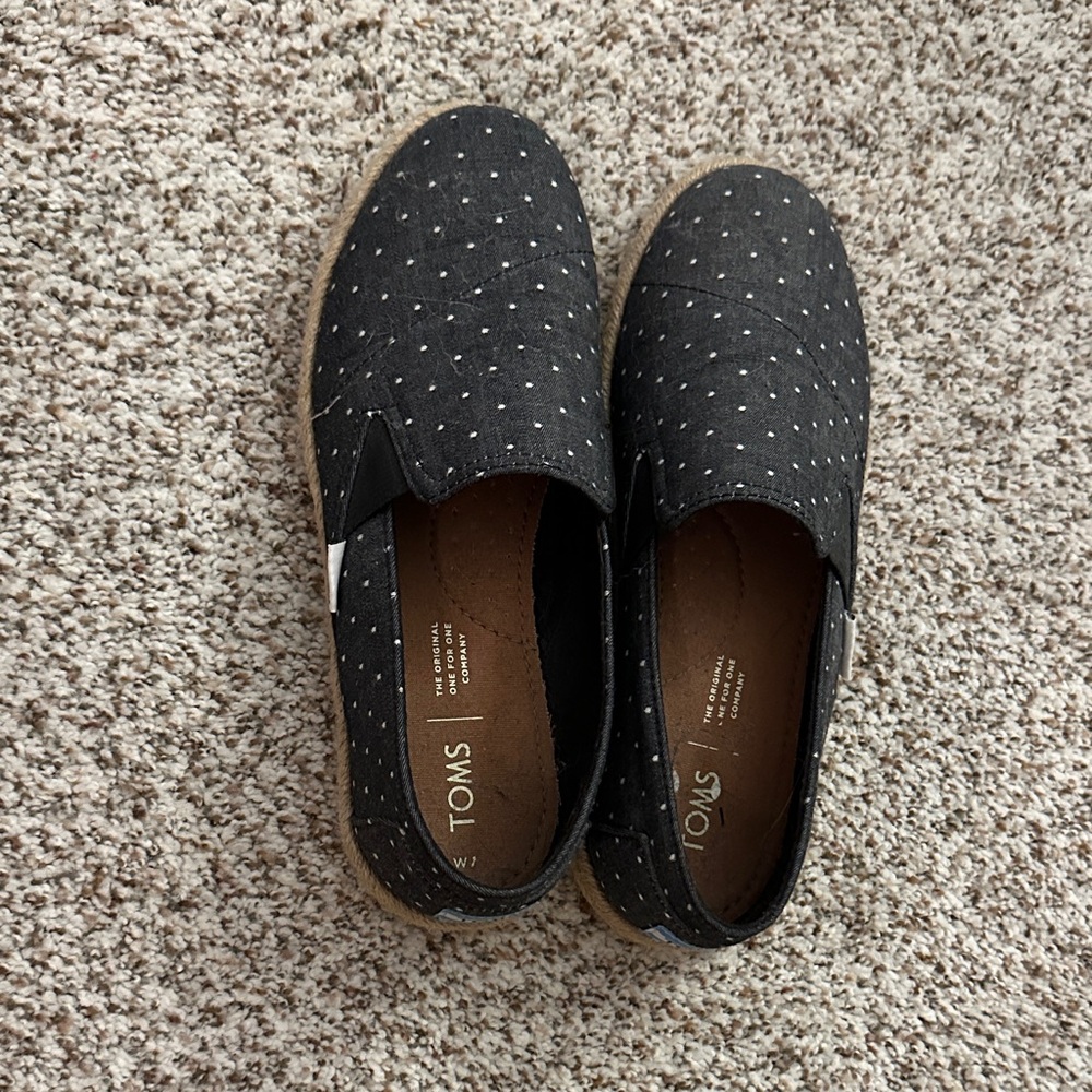 TOMS Blue and White Patterned Slip-Ons